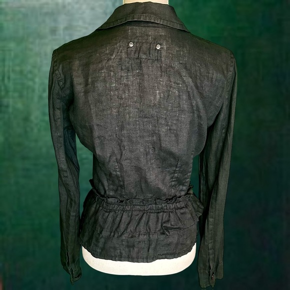 Vintage Armani Jeans Black 100% Linen Button Down Ruffled Waist Blazer Size 6 - Picture 8 of 13